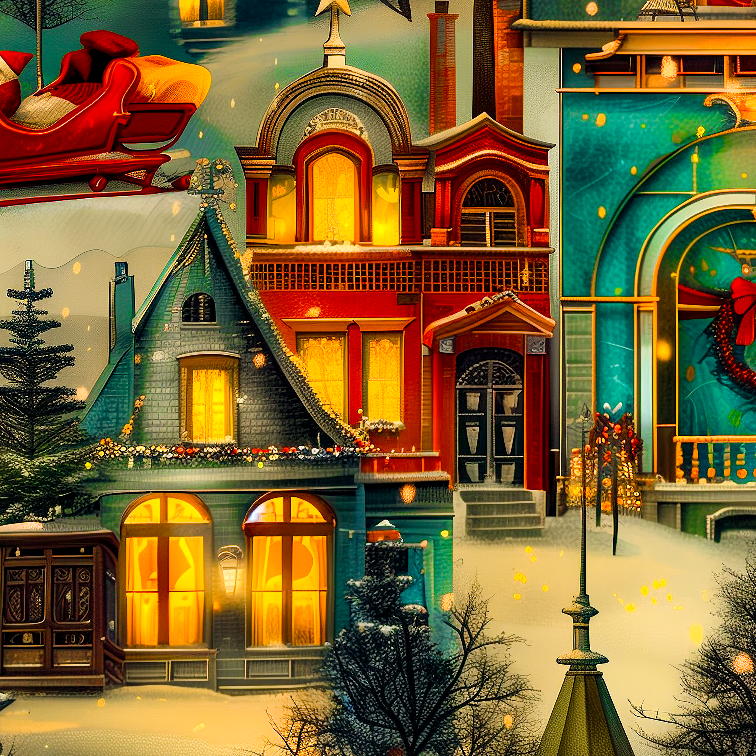 Vintage Victorian Santa in Festive Neighborhood Wrapping Paper – Luxurious & One-of-a-Kind Holiday Magic