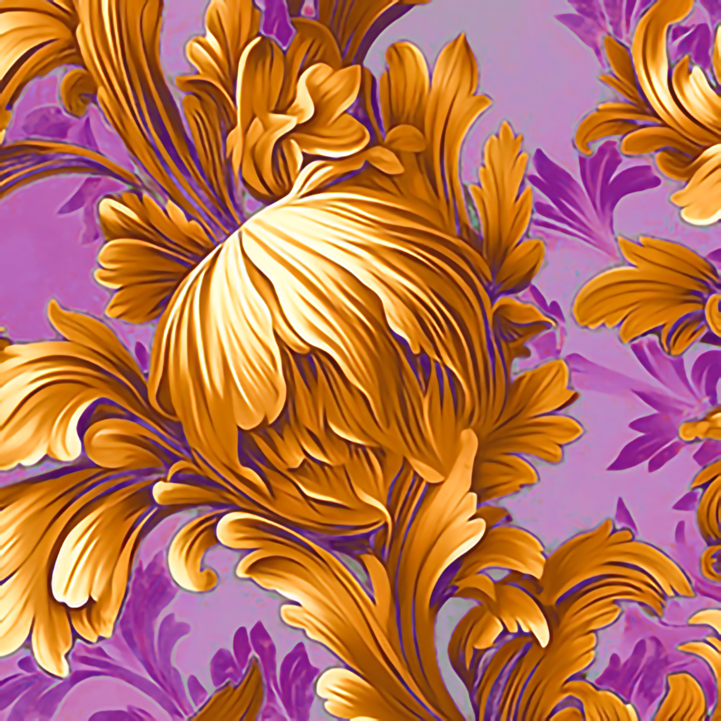 Baroque Beauty Wrapping Paper Rolls – Luxurious Purple & Gold Floral Elegance