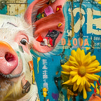 Abstract Pig Canvas Art: Maximalist Bold Colors, Up to 36 Inches