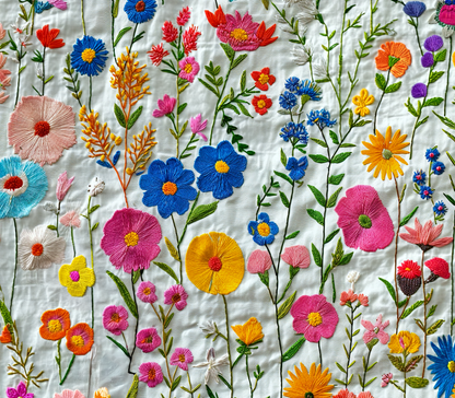 Faux Embroidered Wildflower Wrapping Paper—Elegant Cottagecore Gift Wrap for Weddings, Birthdays, and Special Occasions