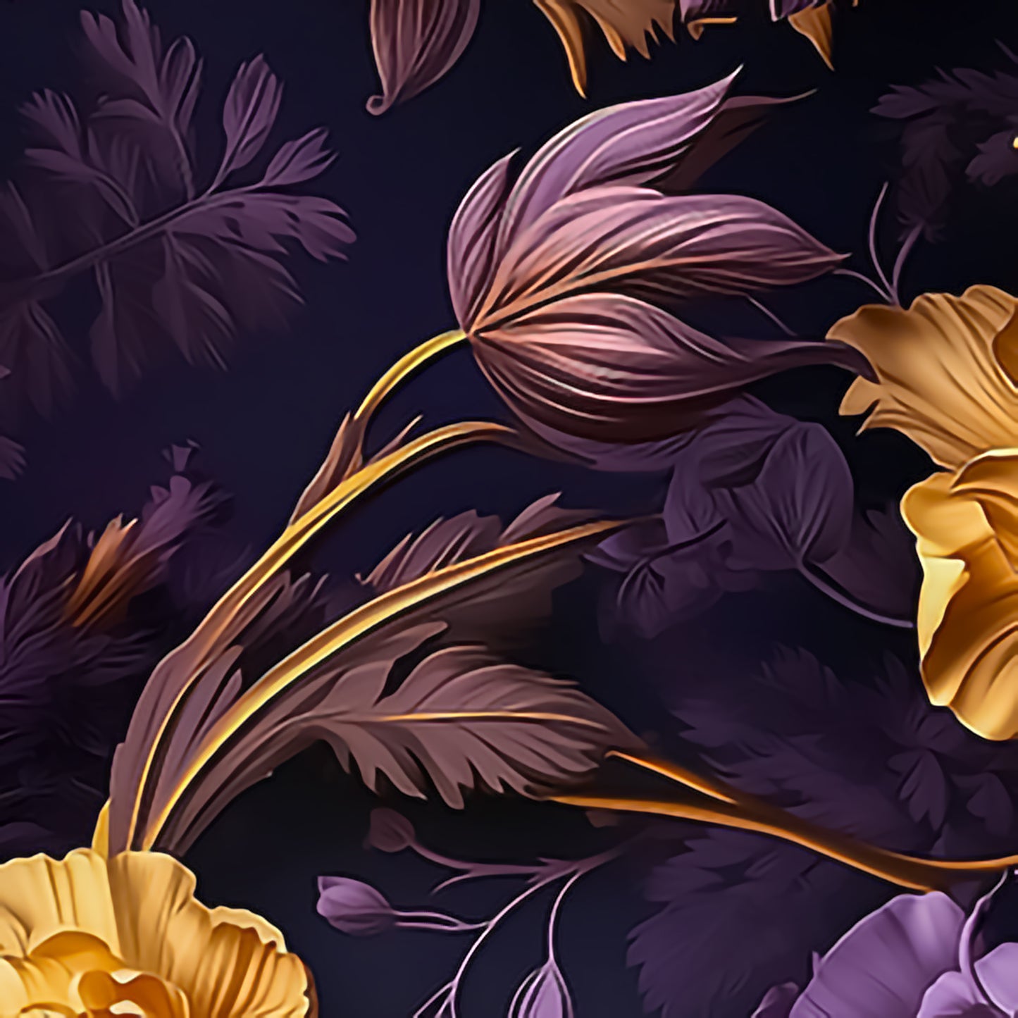 Moody Blooms Wrapping Paper – Dark, Luxurious Purple & Gold Floral Elegance