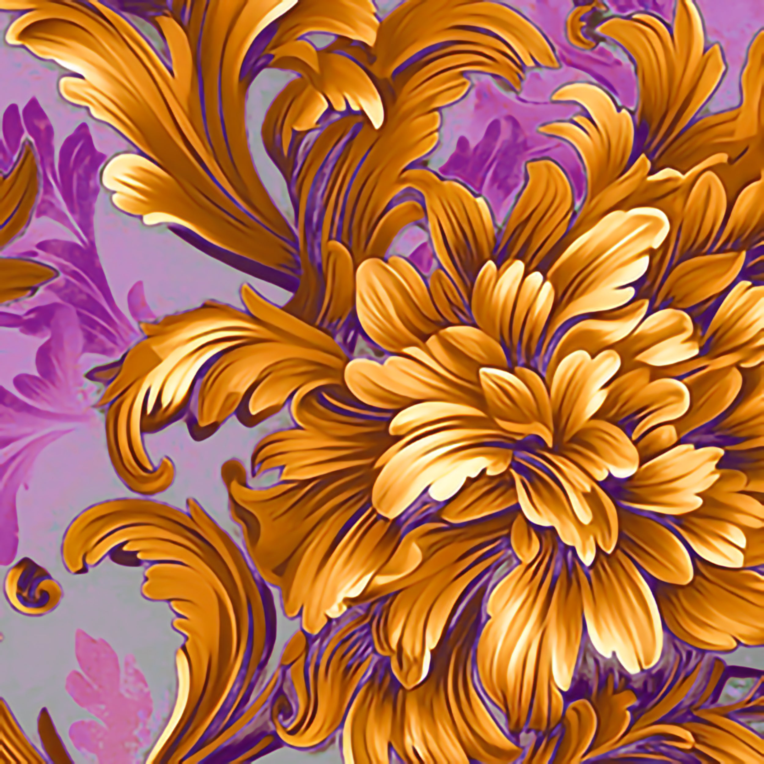 Baroque Beauty Wrapping Paper Rolls – Luxurious Purple & Gold Floral Elegance