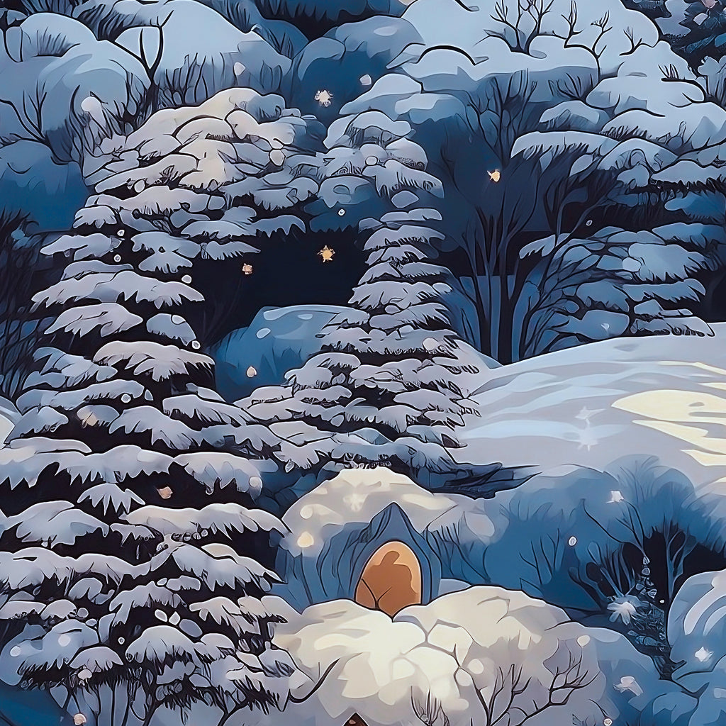 Blue Christmas Snowy Winter Village Wrapping Paper