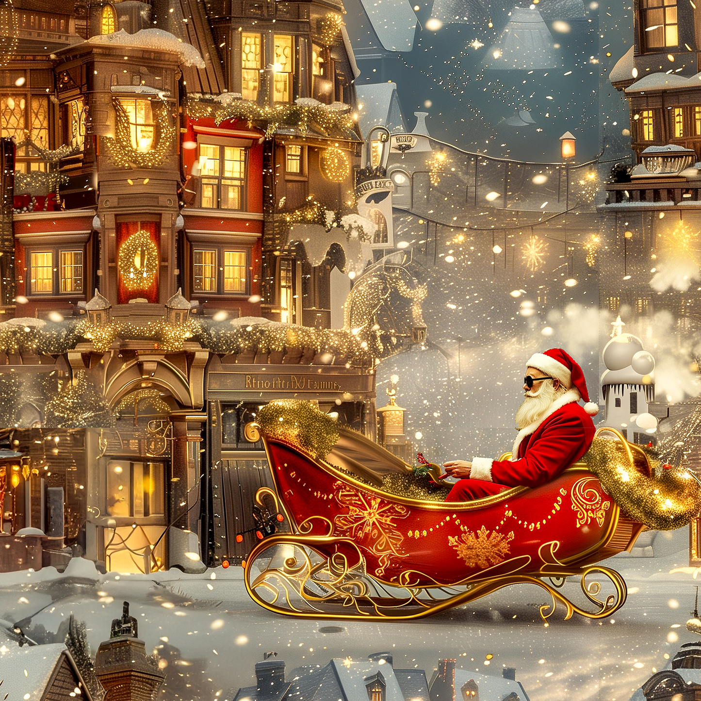 Victorian Mansion Holiday Wrapping Paper – Luxurious and Festive with Santa’s Sleigh Shining Bright