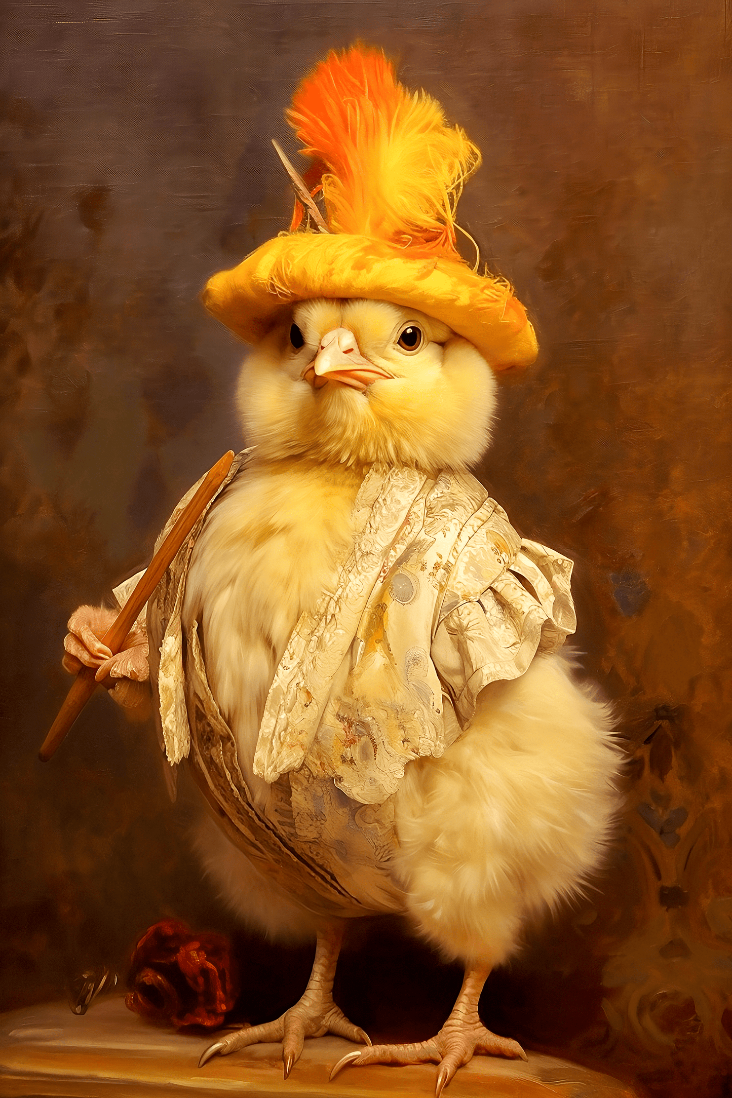 Yellow Baby Chick Renaissance Art Print | Funny Chicken Art from The Curated Goose